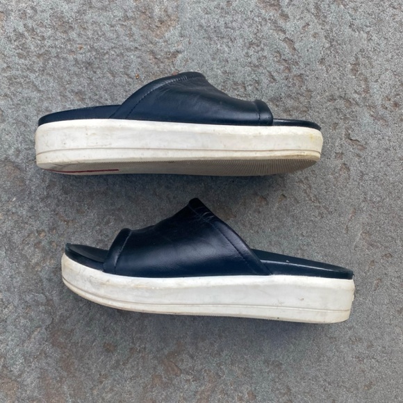 Vintage PRADA Linea Rossa Black Leather Platform Slides - Picture 3 of 4